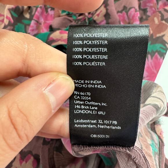 Free People Tunic Womens Small Purple Pink Floral Flume Smocked Wrap Sheer Boho - Picture 6 of 10